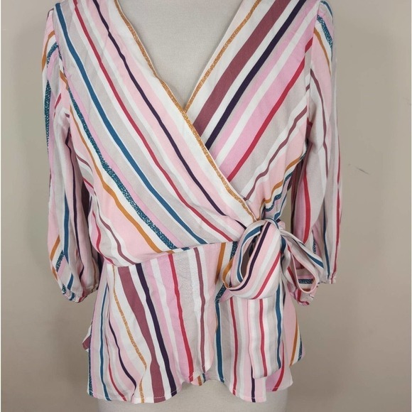 Harper Wrap Top Multicolor Stripe Rayon - Picture 3 of 8